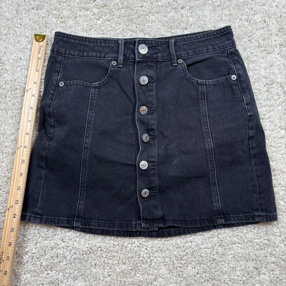 American Eagle Outfitters Black Denim Button Front Mini Skirt Women Size 2
